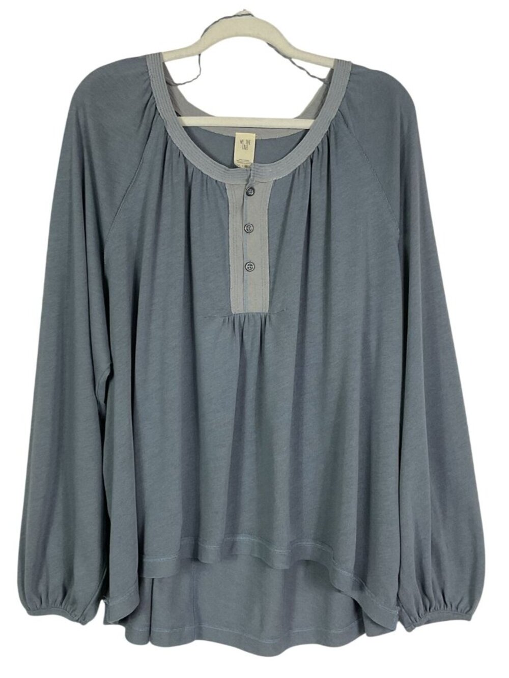 Free People We The Free Acadia Henley Balloon Sleeve High Low Top Medium Slate